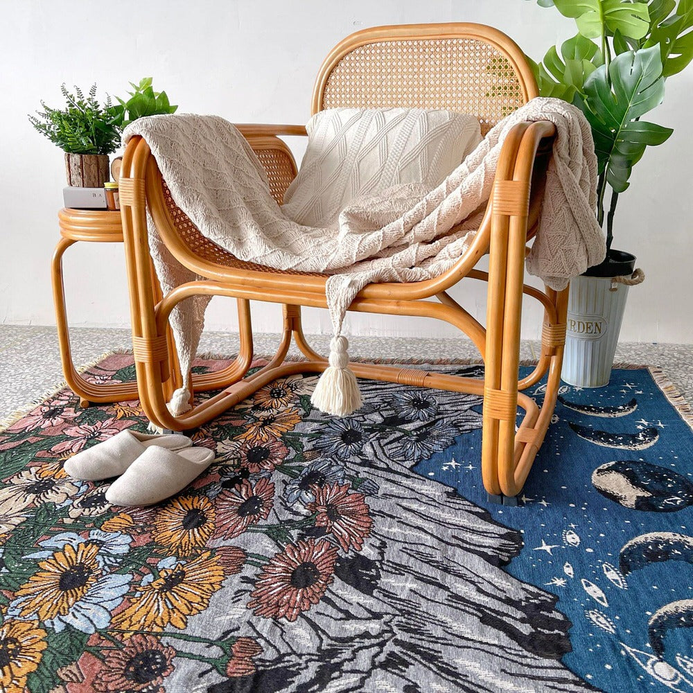 Mountain Flowers Woven Throw Blanket — Soft Layered Throw for Couch and Bed — Lifestyle 2