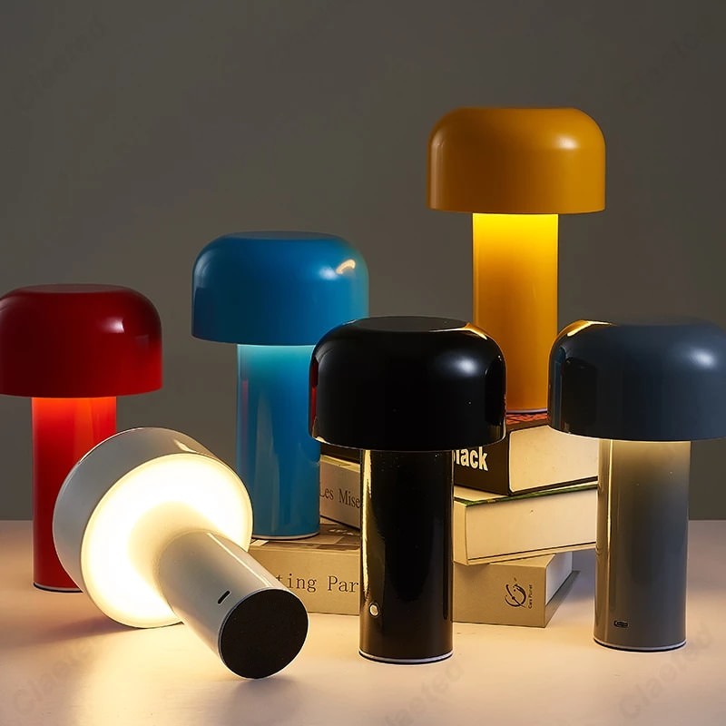 Metal Mushroom Table Lamp — Warm LED Mood Lighting for Bedside — Front view