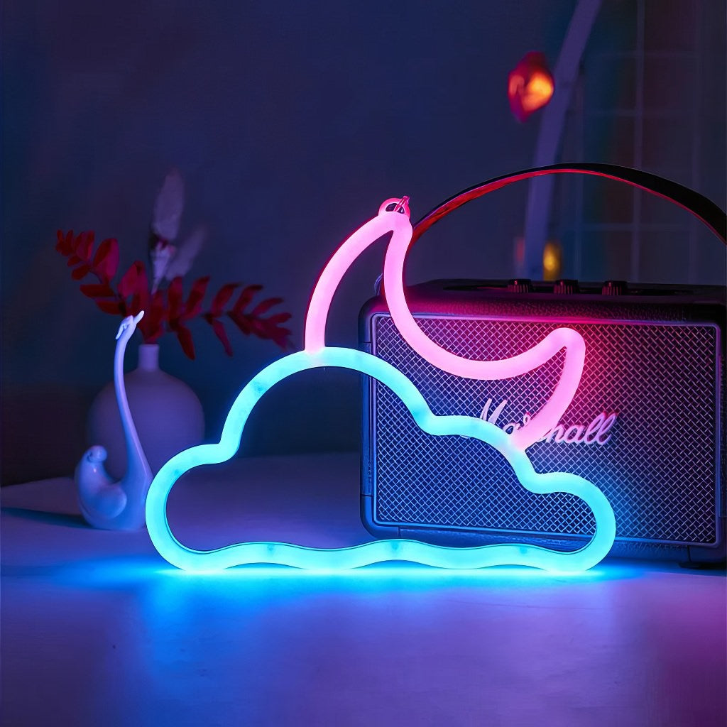 Blue/Pink Moon & Cloud LED Neon Wall Sign — Lifestyle 1