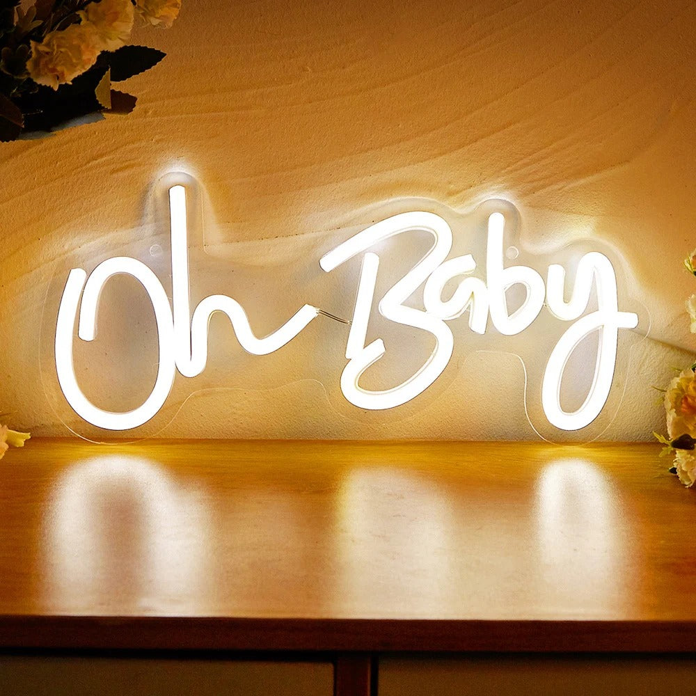 Oh Baby LED Neon Sign — Warm LED Mood Lighting for Bedside — Lifestyle 1