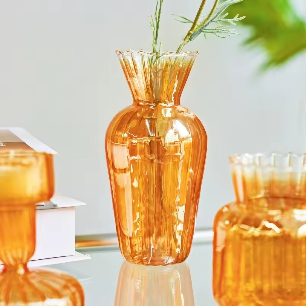 Vintage Orange Glossy Glass Vase — Decorative Vase for Considered Styling — Front view