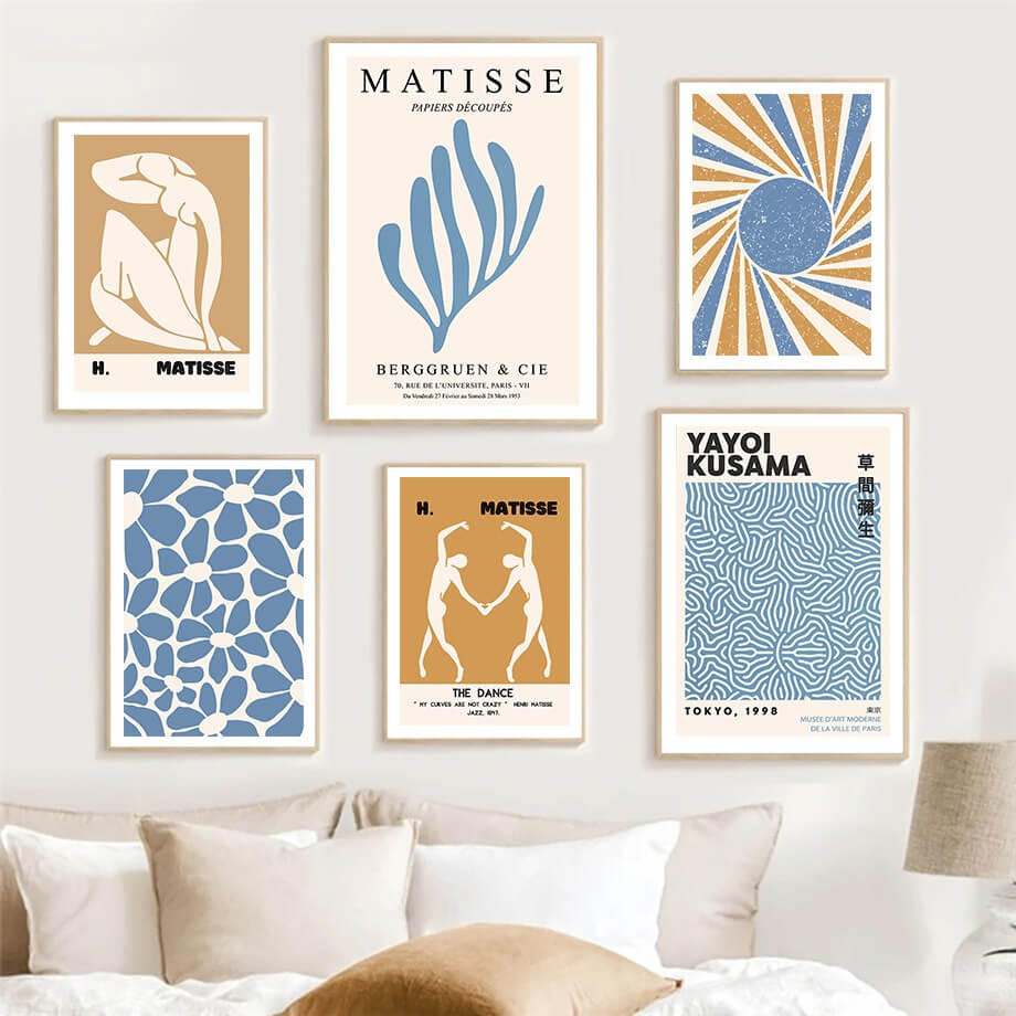 Pale Orange & Blue Gallery Wall Canvas Posters — Considered Home Styling — Lifestyle 1