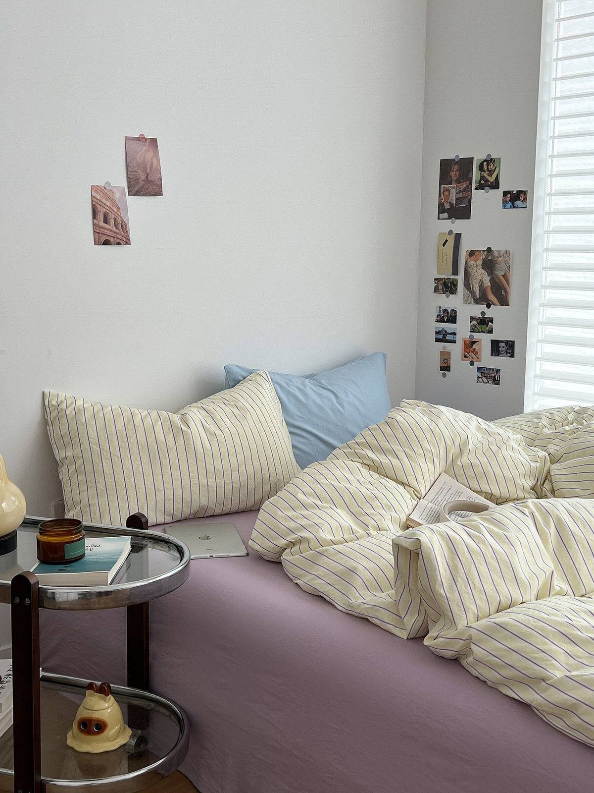 Pale Lemon Pinstripe Bedding Set — Cotton-Blend Cover for Calm Bedrooms — Front view