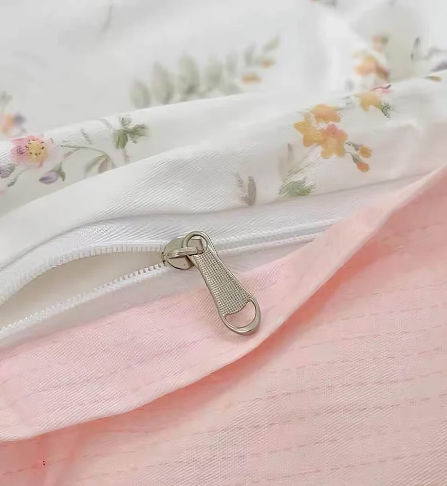 Pale Pink Floral Print Bedding Set — Soft-Touch Cotton Duvet & Pillowcases — Lifestyle 5