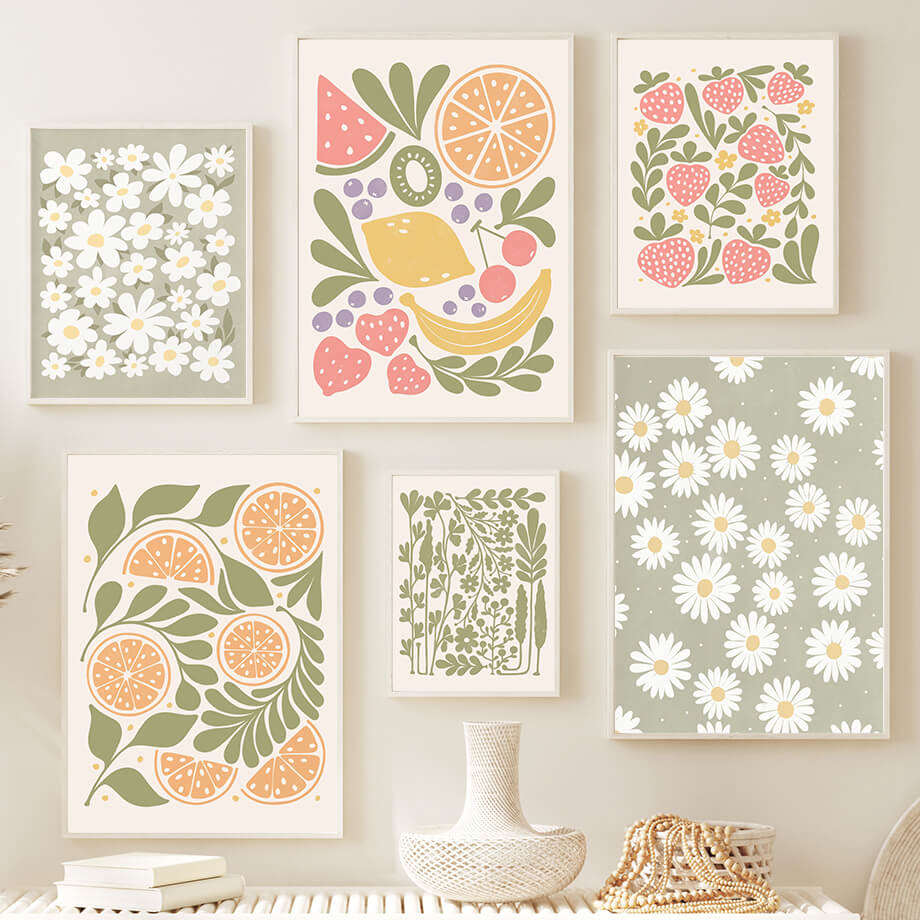 Pastel Fruits Gallery Wall Canvas Posters — Considered Home Styling — Front view
