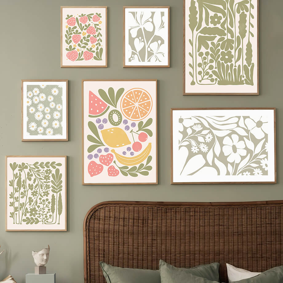 Pastel Fruits Gallery Wall Canvas Posters — Considered Home Styling — Lifestyle 1