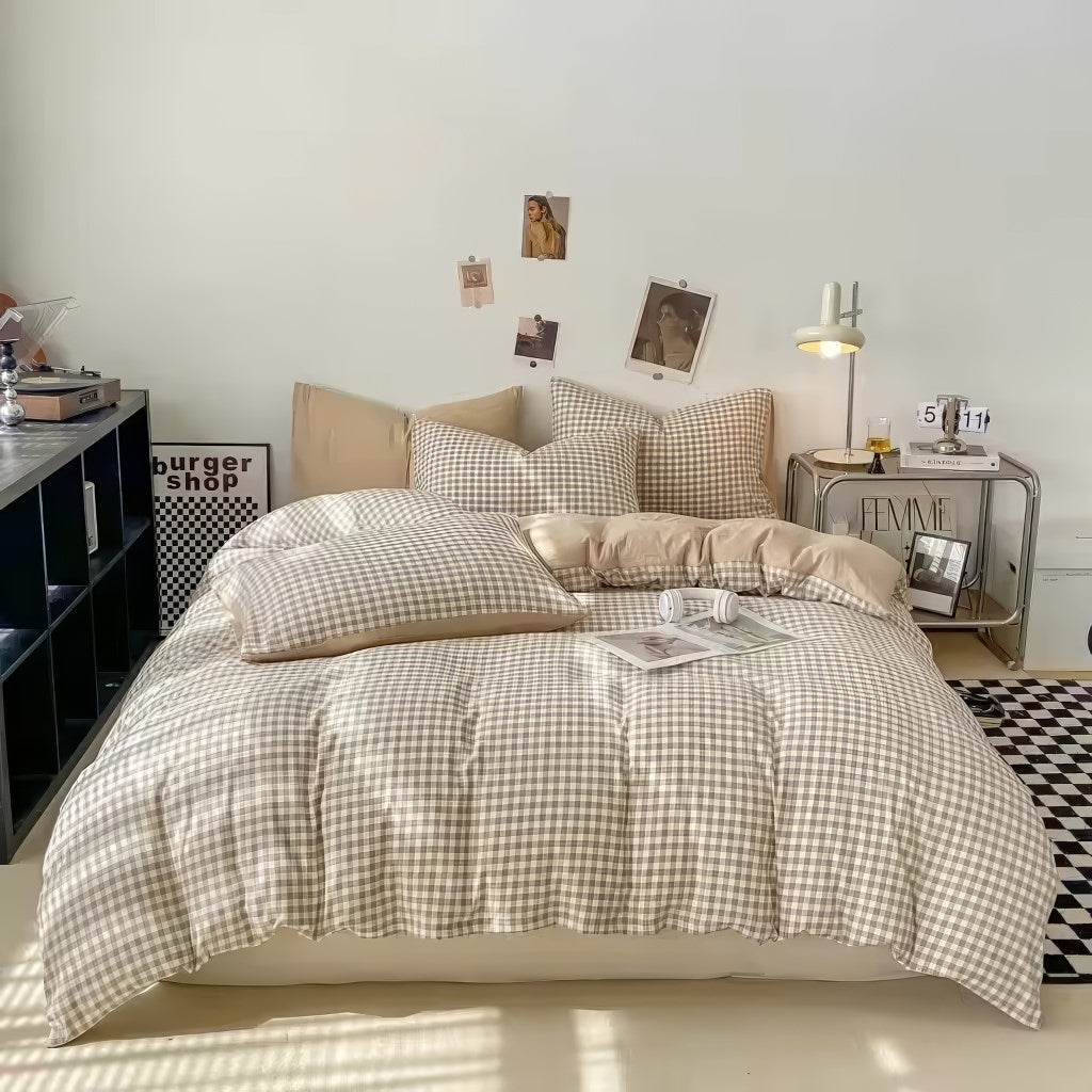 Pastel Gingham Bedding Duvet Cover Set — Detail