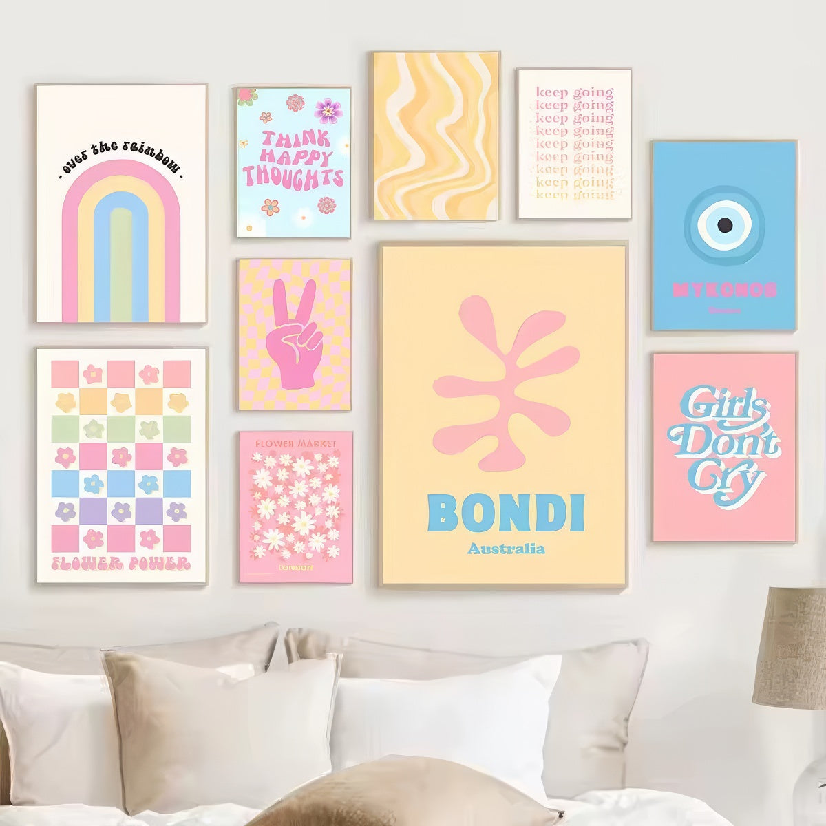Pastel Positivity Wall Collage Canvas Posters — Considered Home Styling — Front view