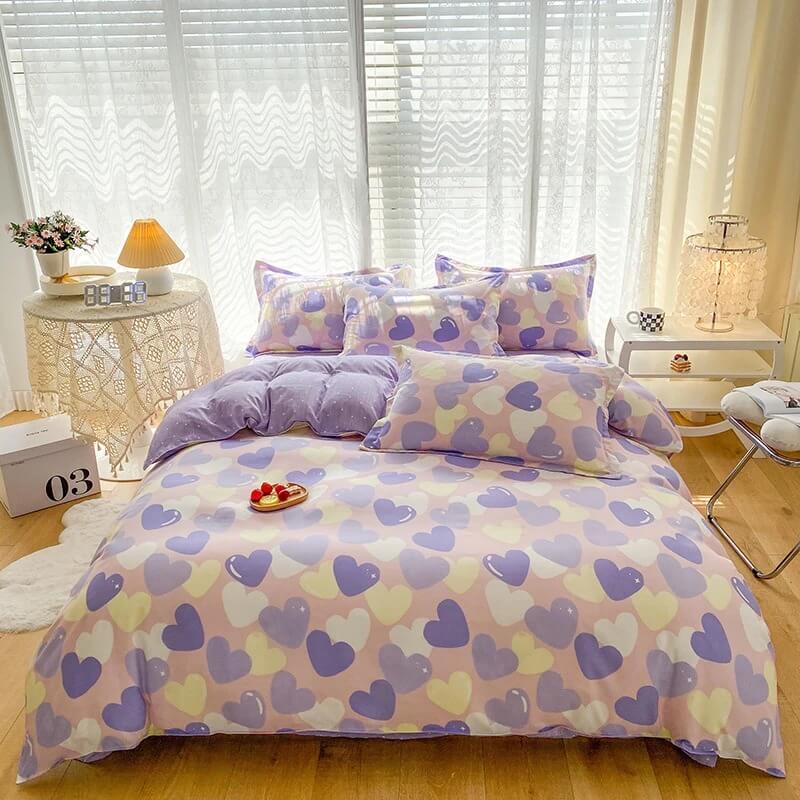Pastel Purple Hearts Bedding Set — Soft-Touch Cotton Duvet & Pillowcases — Lifestyle 1