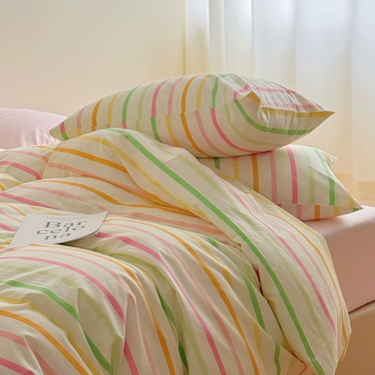 Colorful Pastel Stripes Bedding Set — Soft-Touch Cotton Duvet & Pillowcases — Lifestyle 1