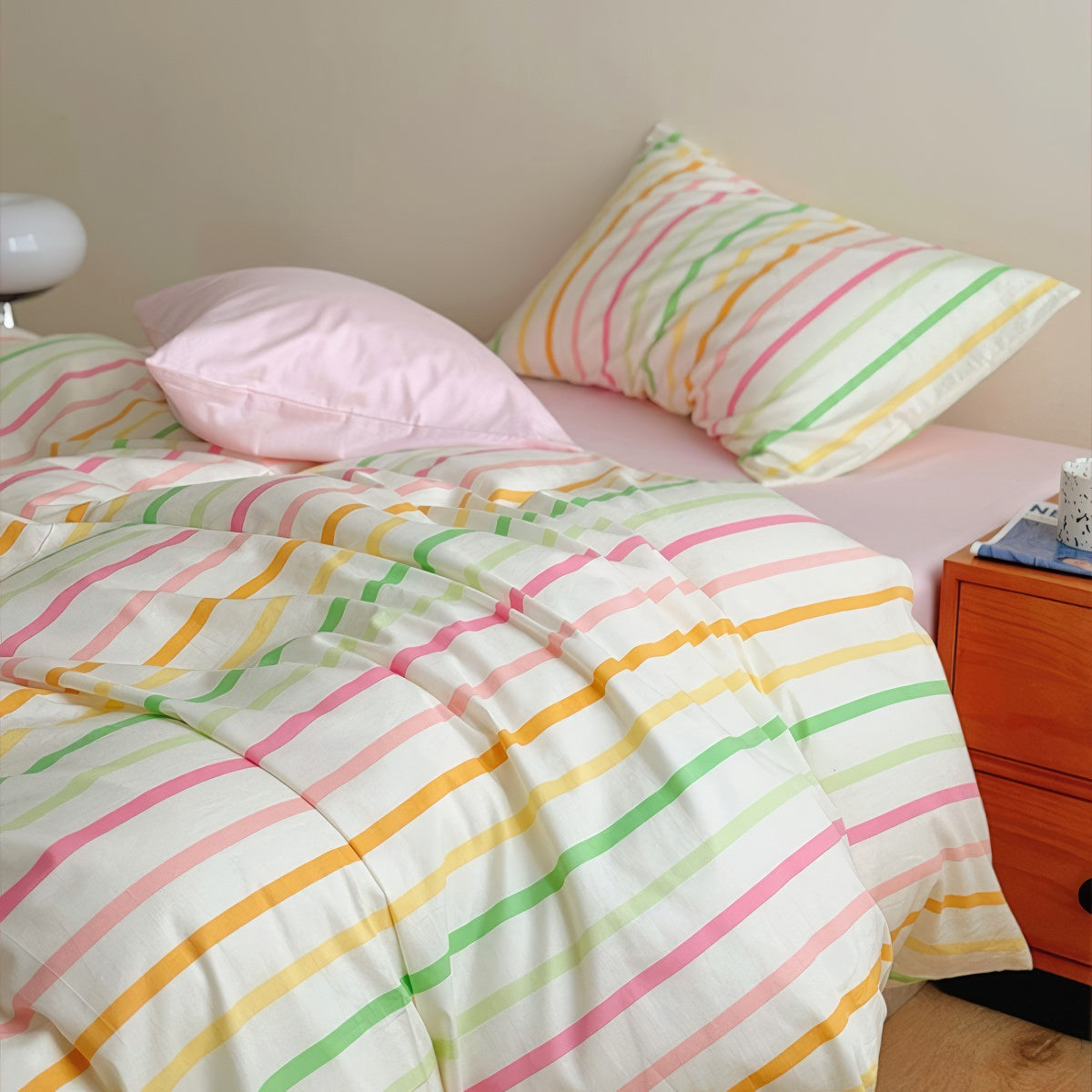 Colorful Pastel Stripes Bedding Set — Soft-Touch Cotton Duvet & Pillowcases — Lifestyle 6