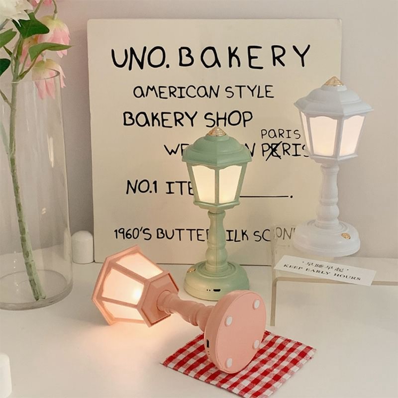 Pastel Mini Retro Street Lamp — Warm LED Mood Lighting for Bedside — Front view
