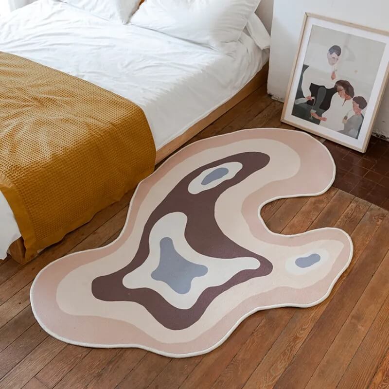 Abstract Pastel Blob Accent Rug — Soft Accent Rug for Bedroom Layering — Front view