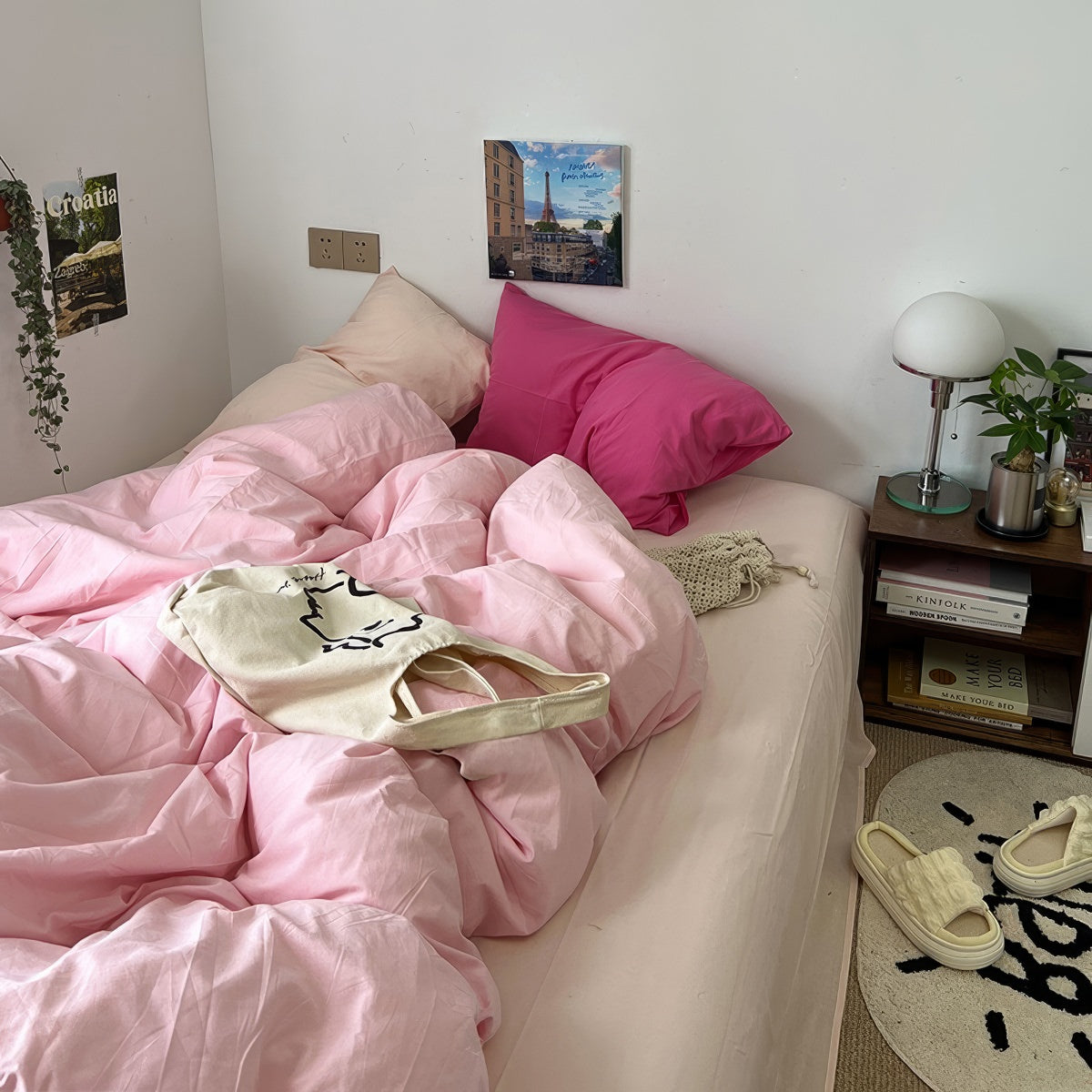 Pastel Peachy Pink Bedding Set — Soft-Touch Cotton Duvet & Pillowcases — Front view