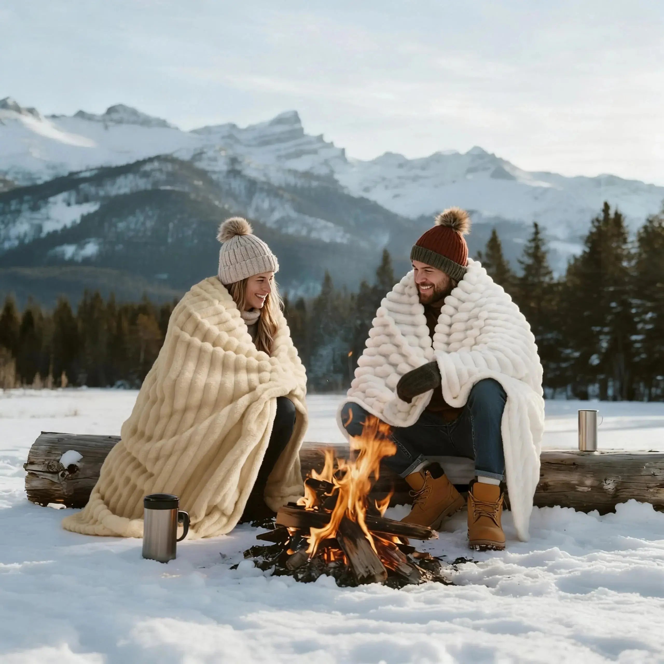 Faux Rabbit Fur Throw Blanket in Light Grey, Milky White, Khaki, or Pink – Available in Single, Double, Queen, and King Sizes