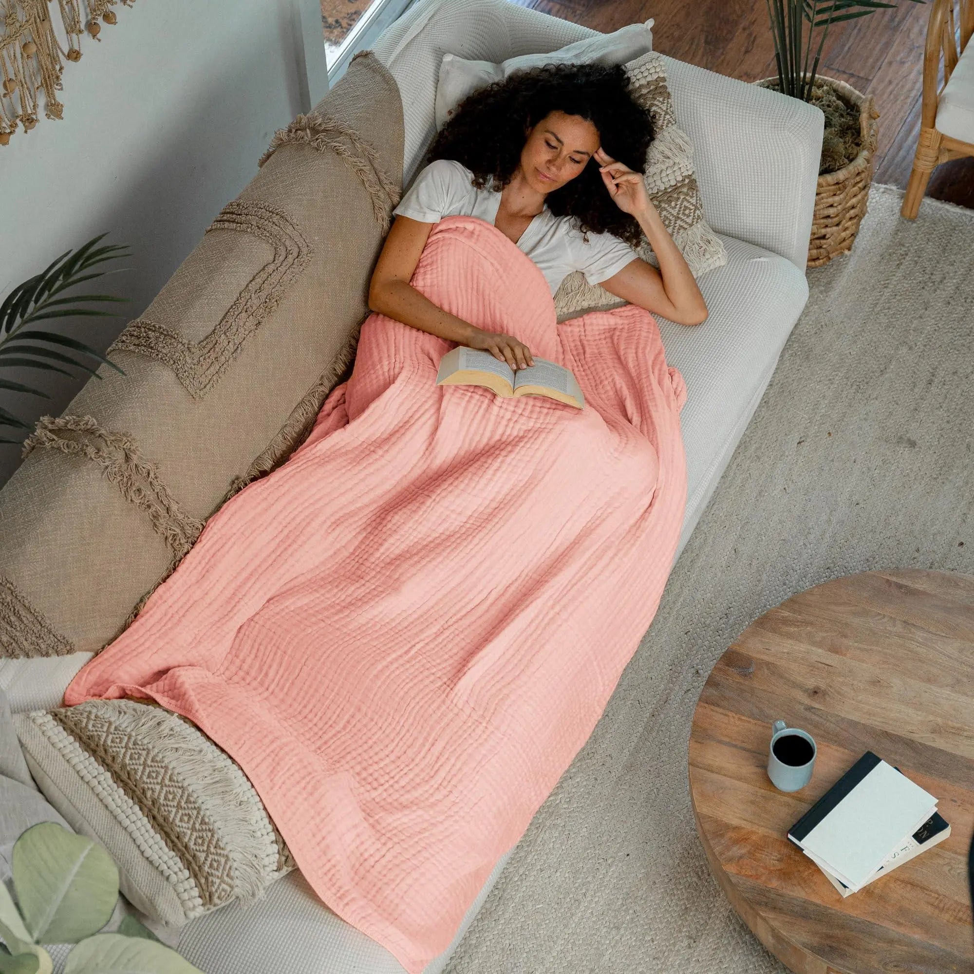 Cotton Muslin Boho Throw Blanket for Relaxation and Comfort, Available in Yellow, Pink, Blue, Green – Multiple Sizes — Lifest