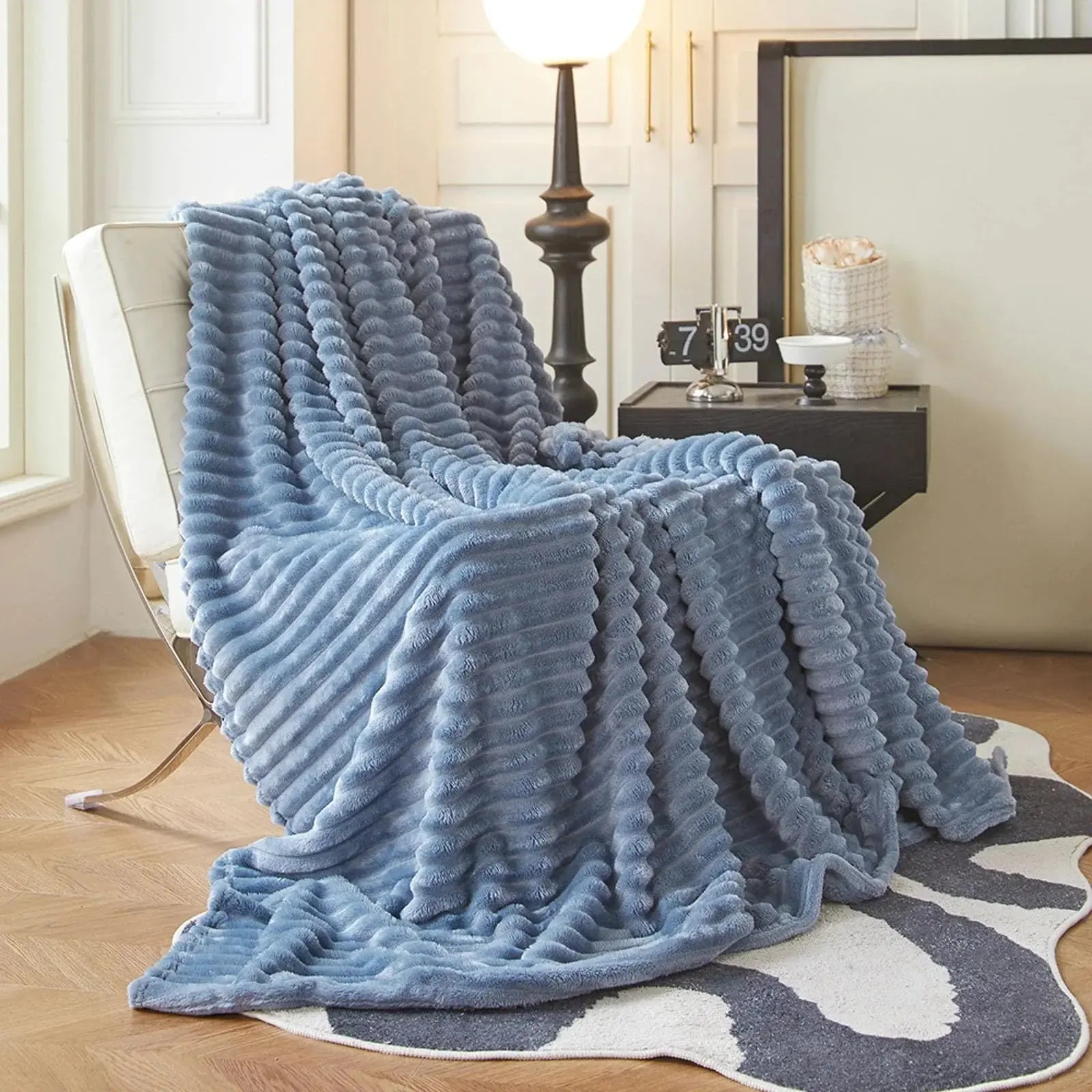 Faux Rabbit Fur Throw Blanket in Light Grey, Milky White, Khaki, or Pink – Available in Single, Double, Queen, and King Sizes