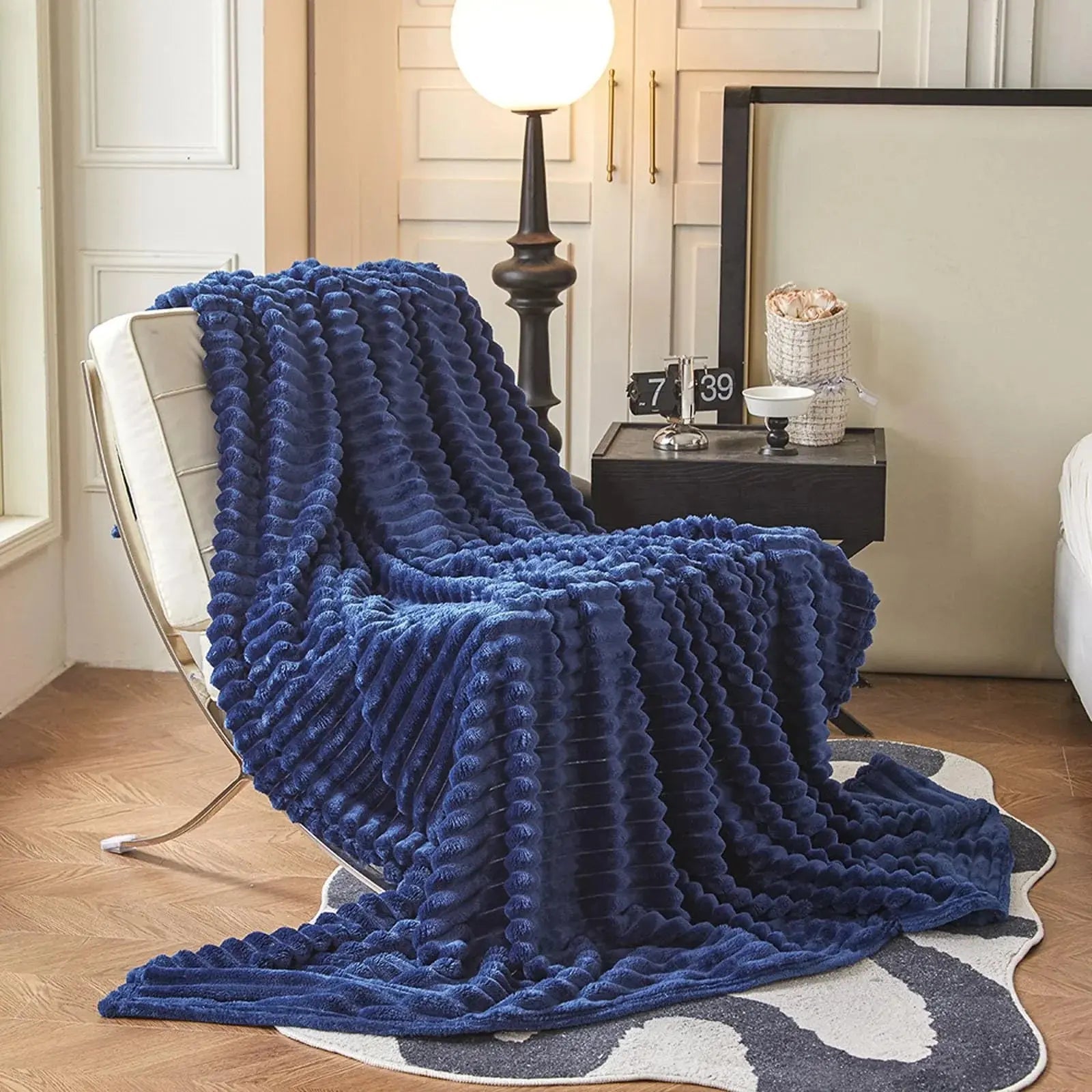 Faux Rabbit Fur Throw Blanket in Light Grey, Milky White, Khaki, or Pink – Available in Single, Double, Queen, and King Sizes