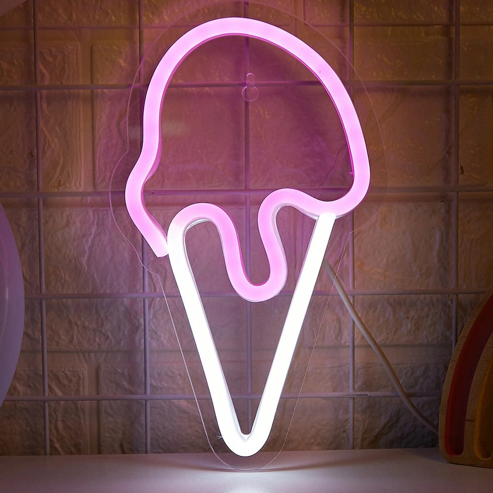 Pink Ice Cream LED Neon Sign — Warm LED Mood Lighting for Bedside — Front view