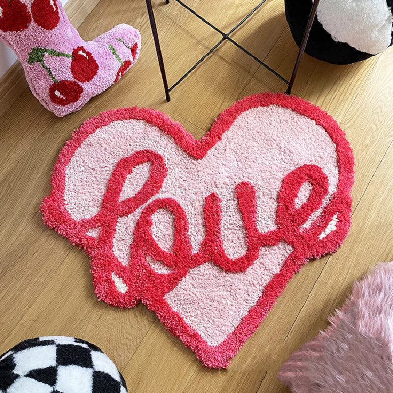 Pink Love Heart Tufted Accent Rug — Soft Accent Rug for Bedroom Layering — Lifestyle 3