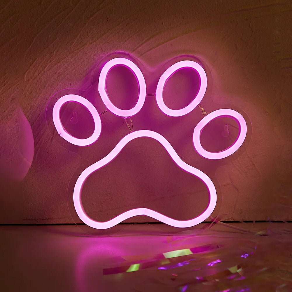 Pink Cat Paw LED Neon Sign — Warm LED Mood Lighting for Bedside — Lifestyle 2