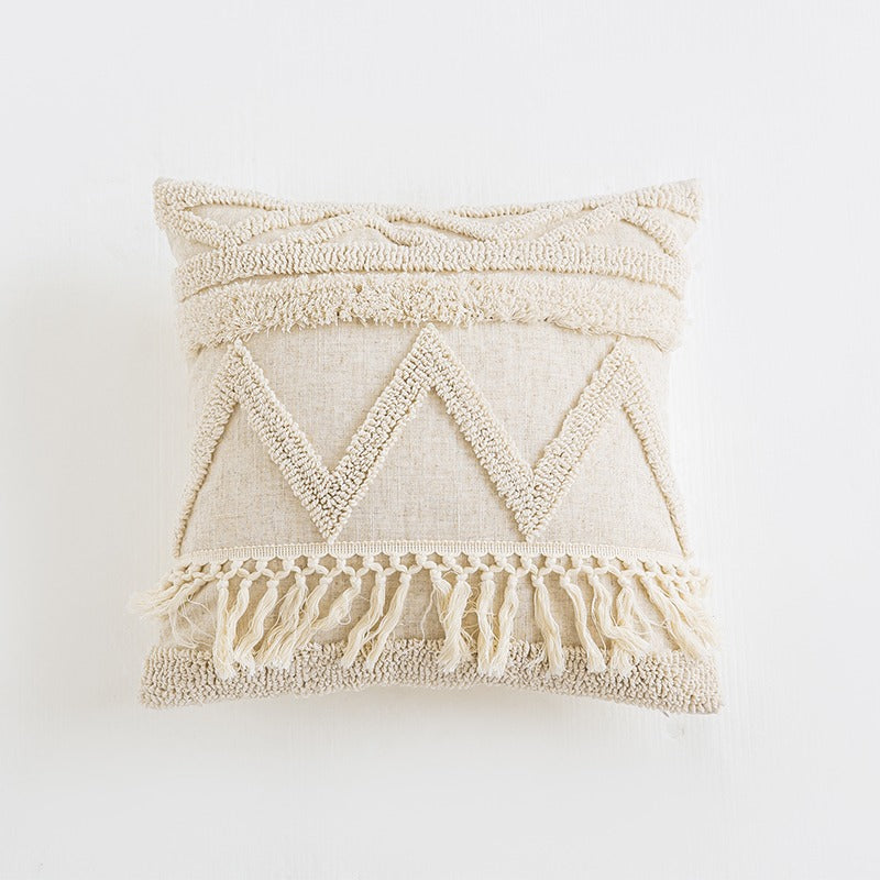 Beige Boho Tufted Cushion Cover — Soft Textured Pillow for Bedroom Layering — Lifestyle 4