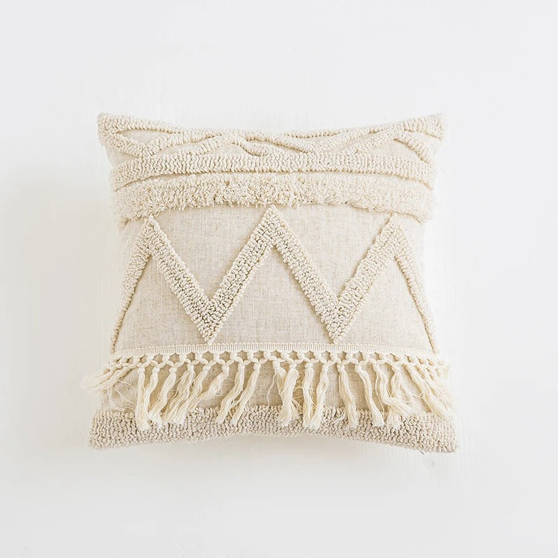 Beige Boho Tufted Cushion Cover — Hand-Tufted Boho Texture for Warm Bedroom Layering — Lifestyle 7