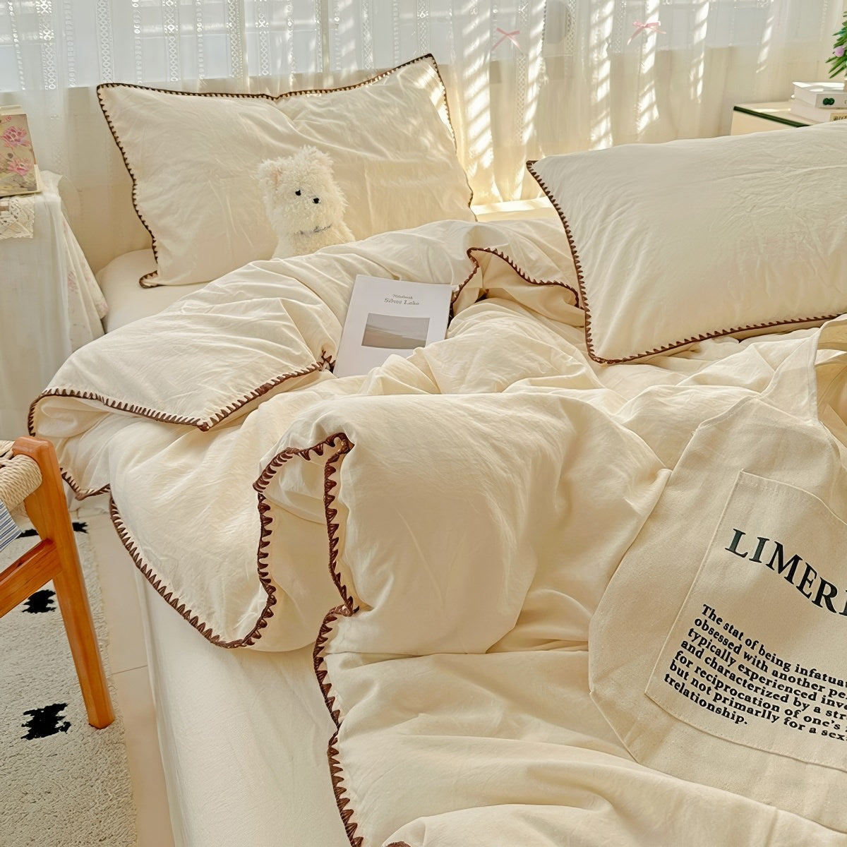 Plain Stitched Shell-Edge Bedding Set — Soft-Touch Cotton Duvet & Pillowcases — Lifestyle 4