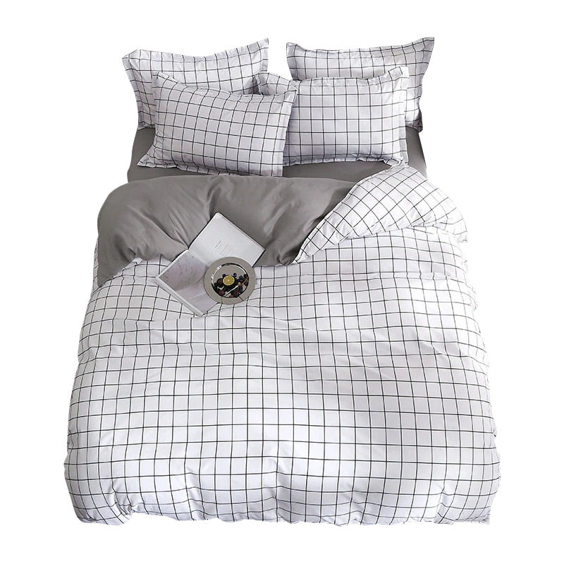 Plain Grid Bedding Set — Soft-Touch Cotton Duvet & Pillowcases — Front view