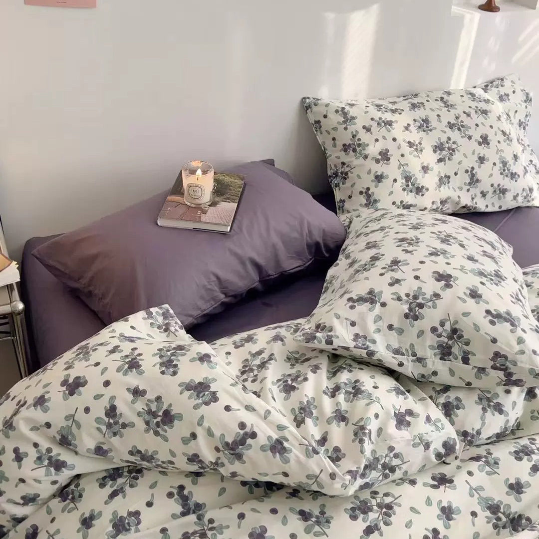 Plum Tree Print Bedding Set — Soft-Touch Cotton Duvet & Pillowcases — Front view