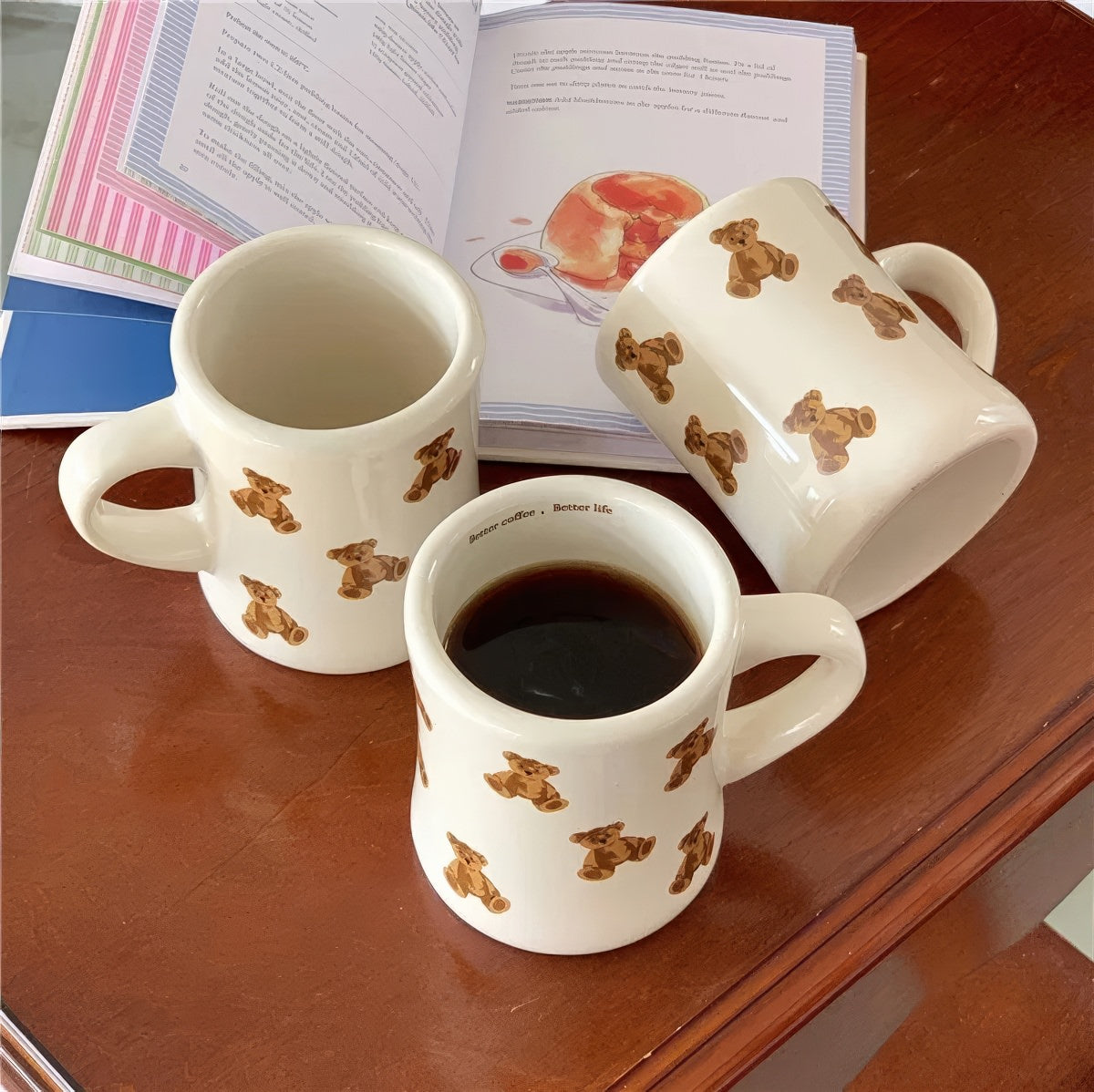 Plush Bear Coffee Mug — Ceramic Cup with Soft Bear-Print Pattern — Lifestyle 1