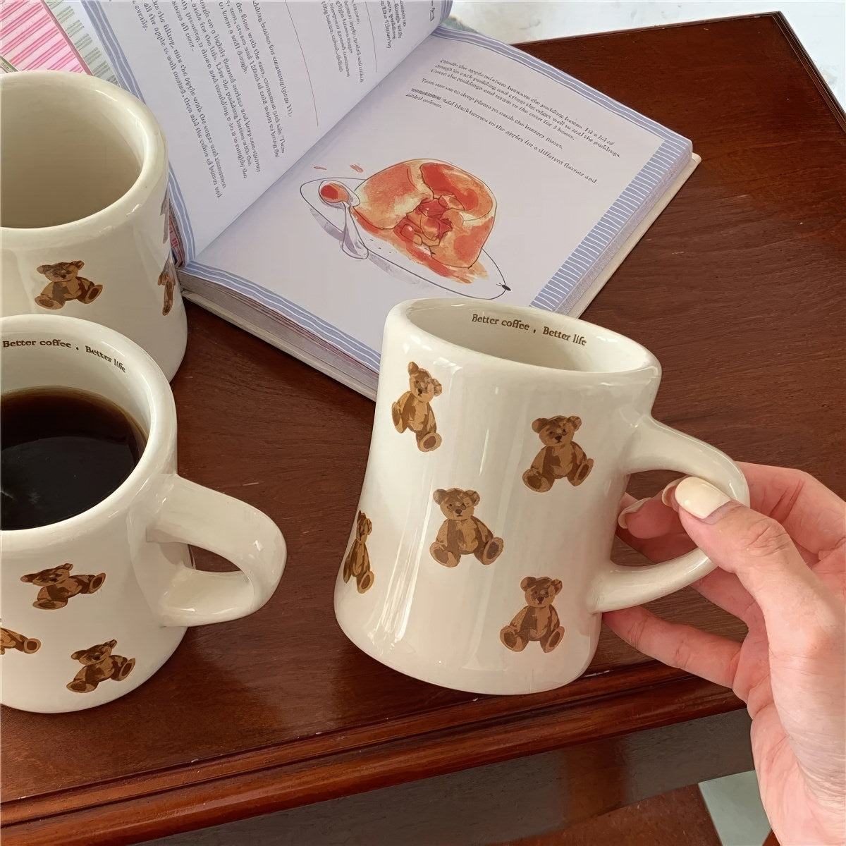 Plush Bear Coffee Mug — Ceramic Cup with Soft Bear-Print Pattern — Lifestyle 2
