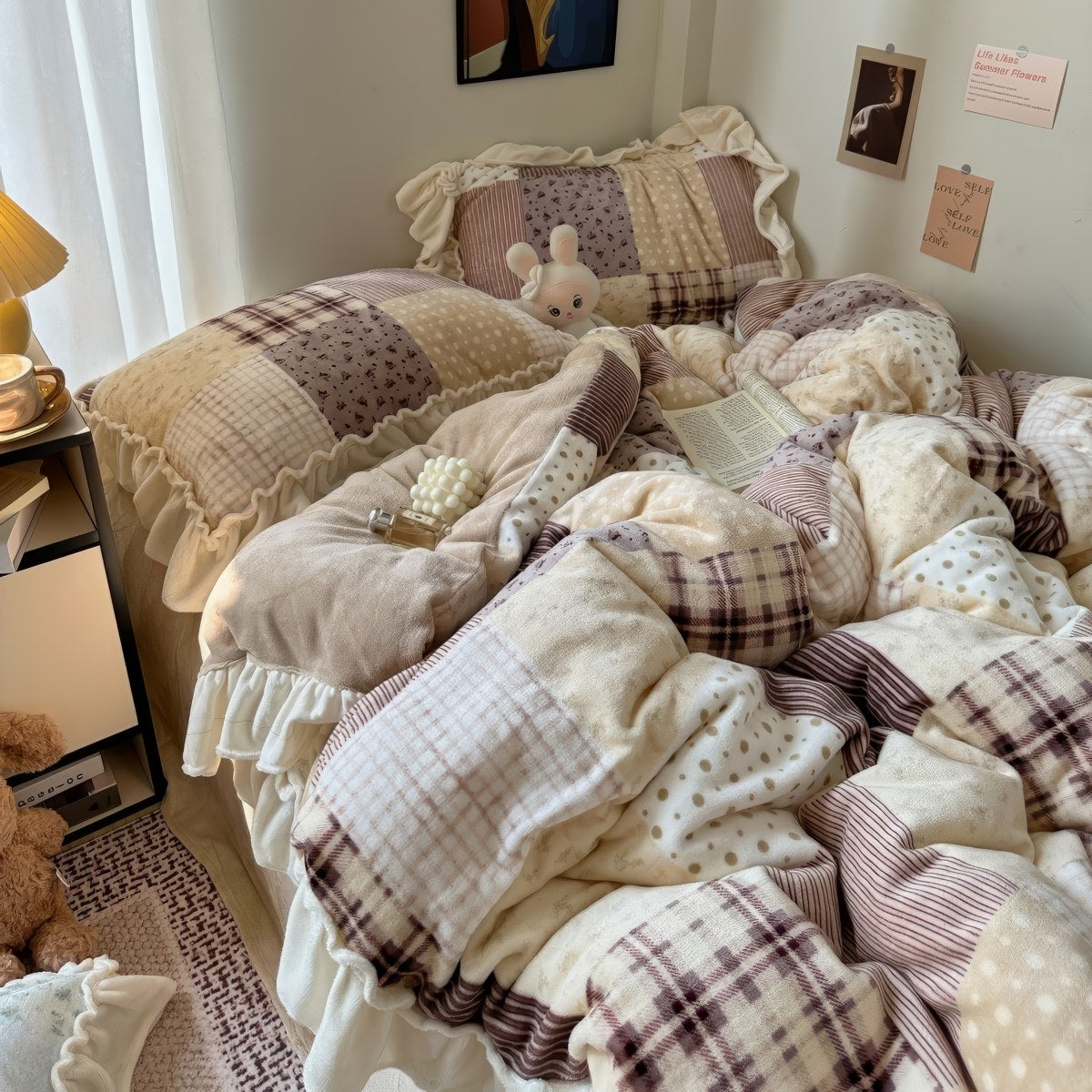 Patchwork Ruffle Bedding Set — Plush Fleece Cover for Cosy Winter Bedrooms — Lifestyle 5