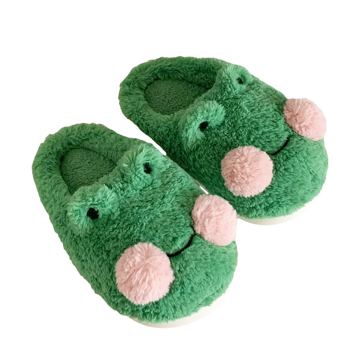 Plush Frog Slippers — Soft Indoor House Slippers with Anti-Slip Sole — Front view