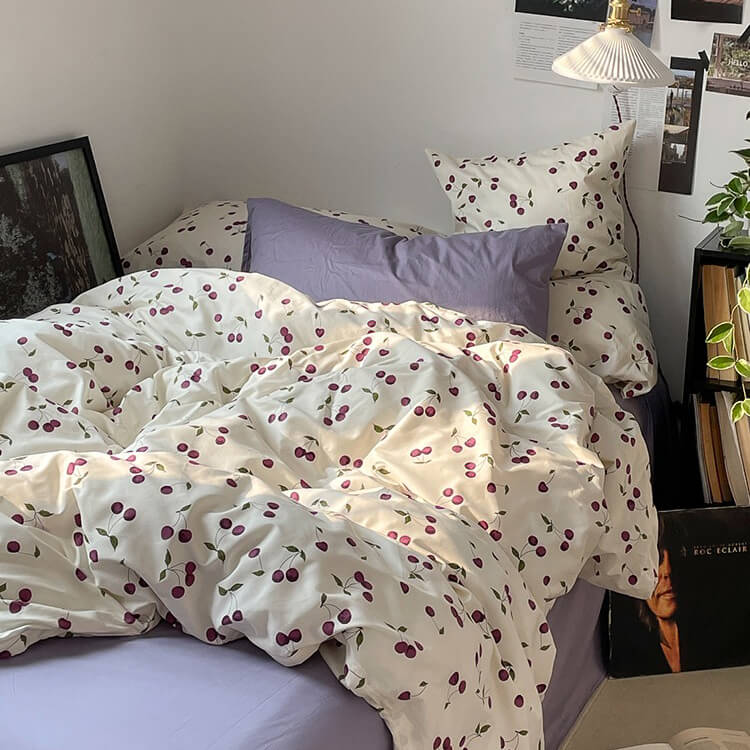 Purple Cherries Bedding Set — Soft Fruit-Print Duvet Cover for Playful Bedrooms — Lifestyle 8