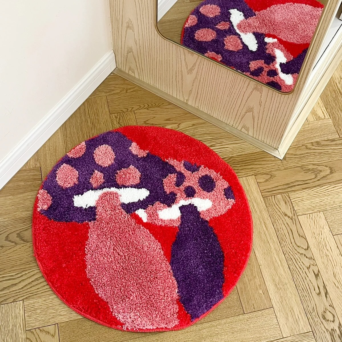 Indie Mushrooms Round Accent Rug — Soft Accent Rug for Bedroom Layering — Lifestyle 3