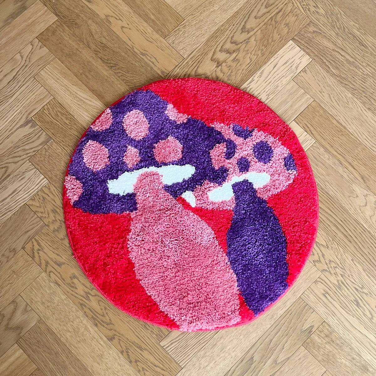 Indie Mushrooms Round Accent Rug — Soft Accent Rug for Bedroom Layering — Lifestyle 2