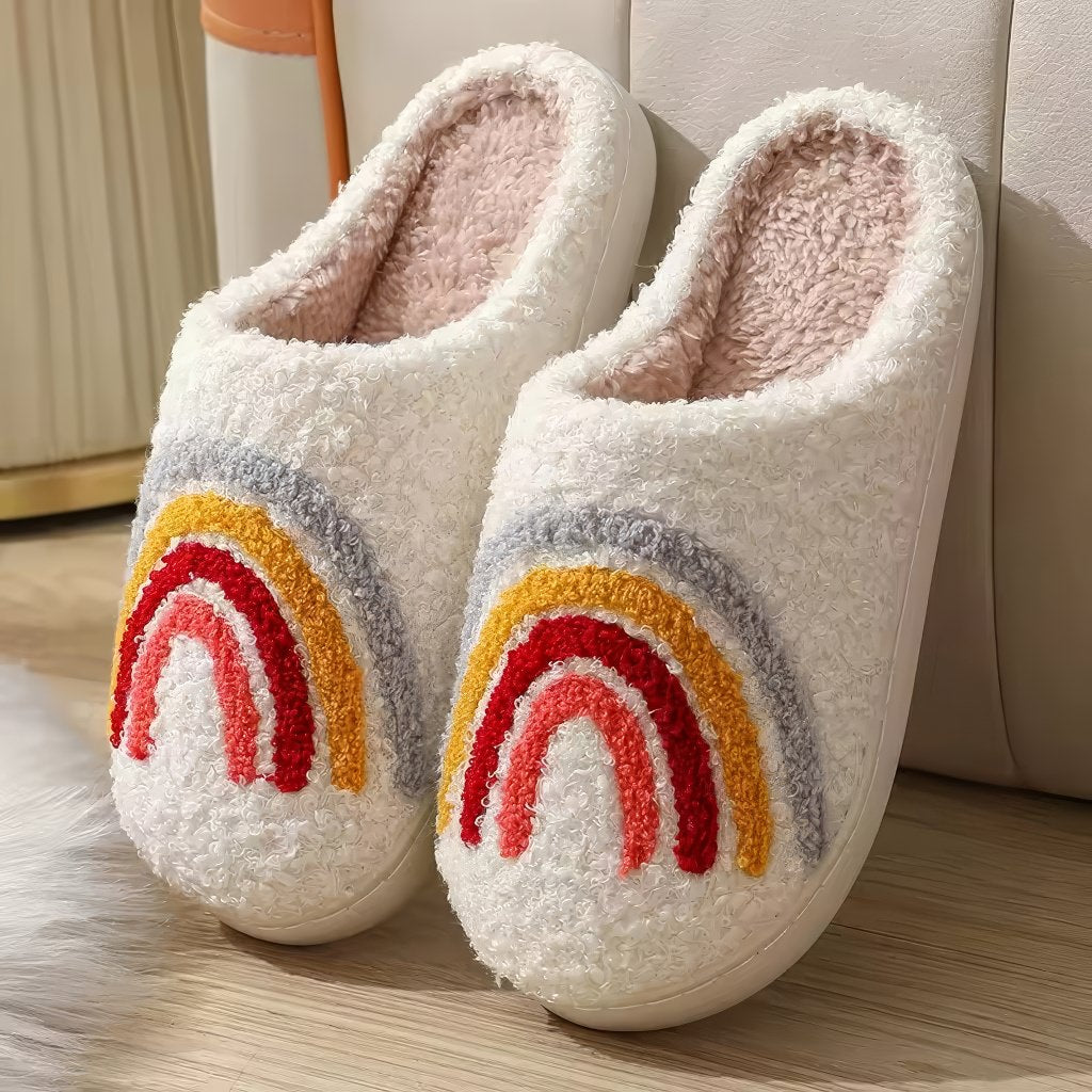 Rainbow Soft Plush House Slippers — Plush Indoor Slip-On for Soft Indoor Comfort — Front view