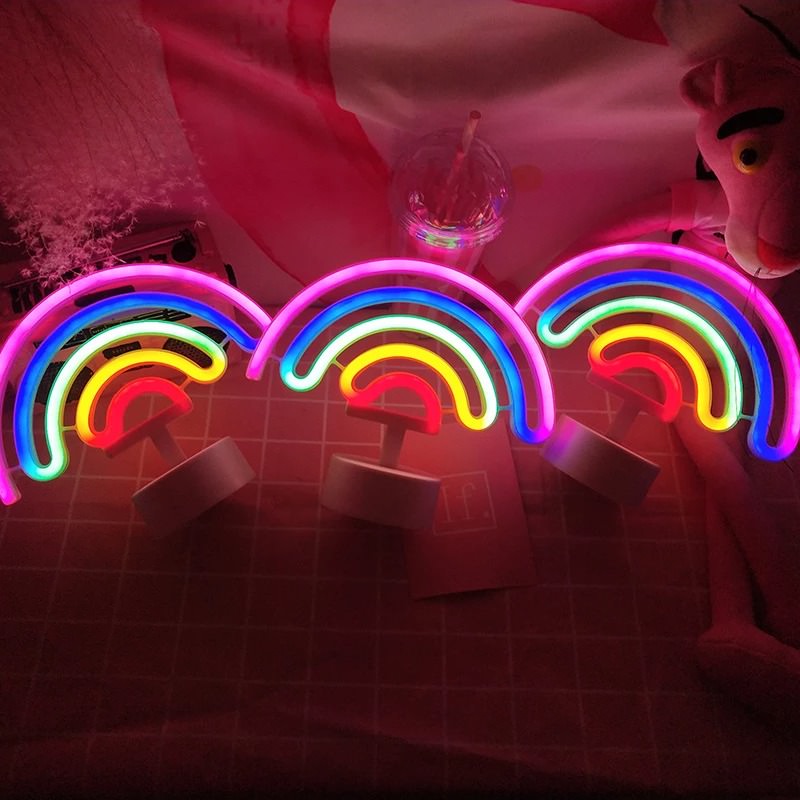 Rainbow Table Neon Sign — Warm LED Mood Lighting for Bedside — Lifestyle 1