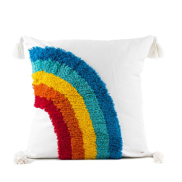 Rainbow Tassels Cushion Cover — Soft Textured Pillow for Bedroom Layering — Lifestyle 5