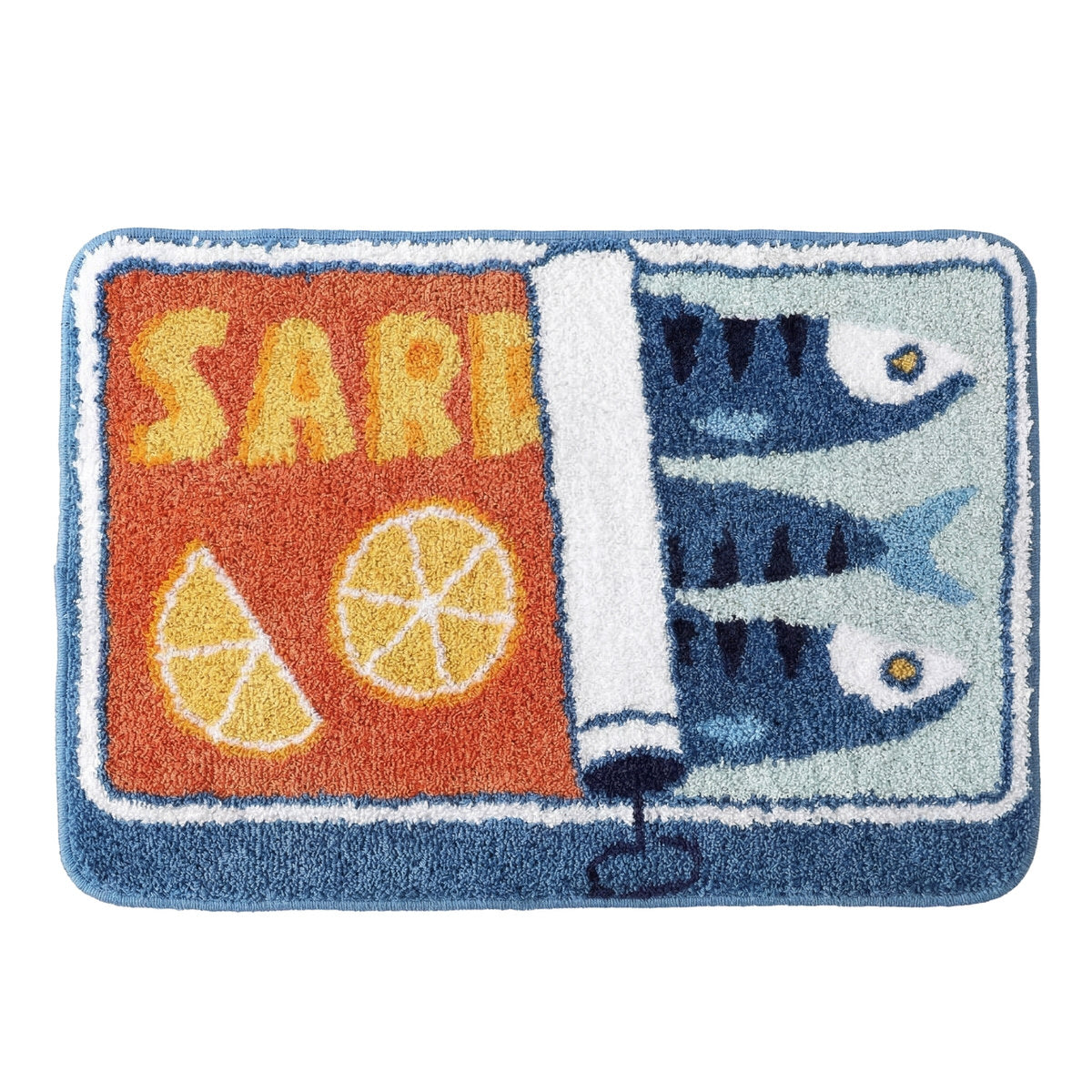 Retro Sardine Tin Tufted Floor Mat — Soft Accent Rug for Bedroom Layering — Front view