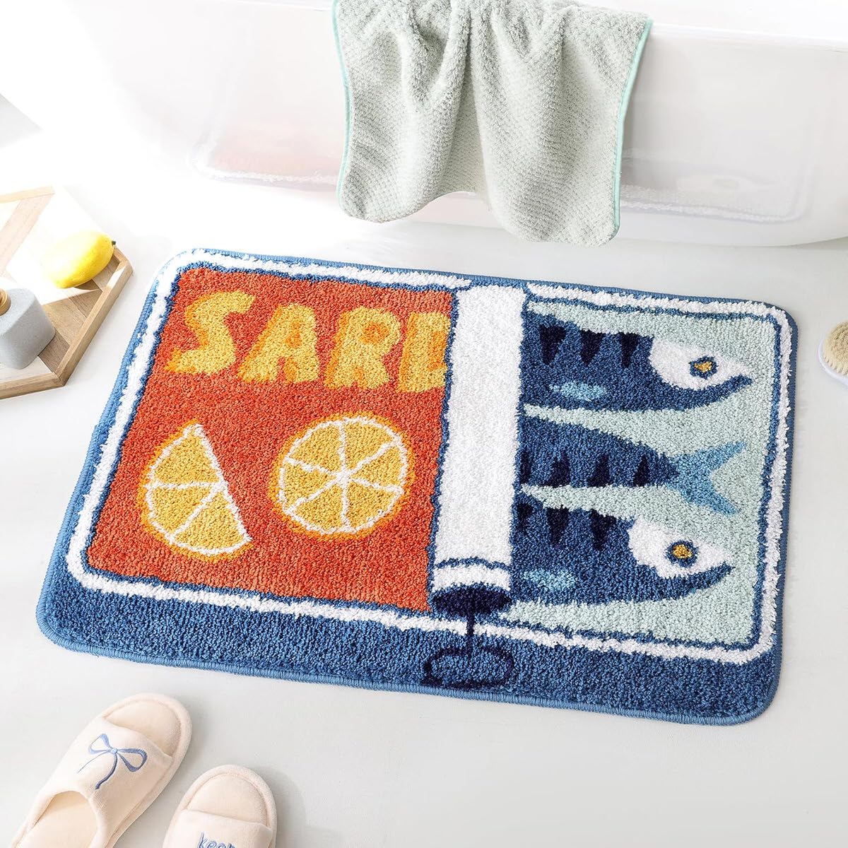 Retro Sardine Tin Tufted Floor Mat — Soft Accent Rug for Bedroom Layering — Detail