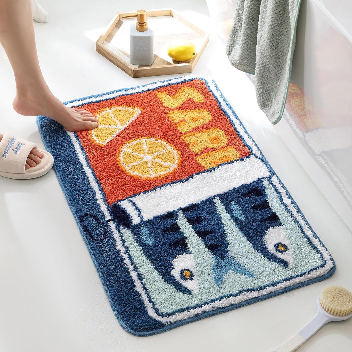 Retro Sardine Tin Tufted Floor Mat — Soft Accent Rug for Bedroom Layering — Lifestyle 1