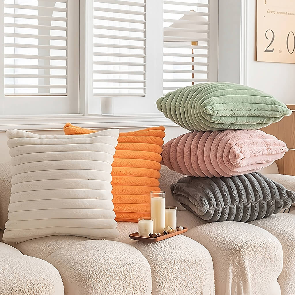 Ribbed Velvet Cushion Cover — Soft Plush Cover for Layered Bedding — Detail