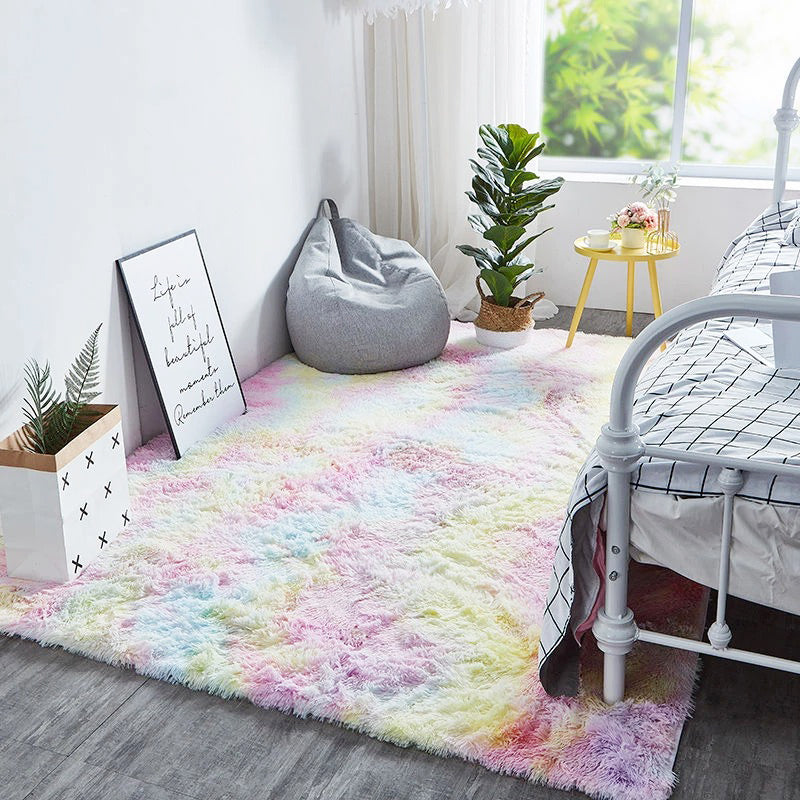 Unicorn Fluffy Area Rug — Soft Accent Rug for Bedroom Layering — Front view