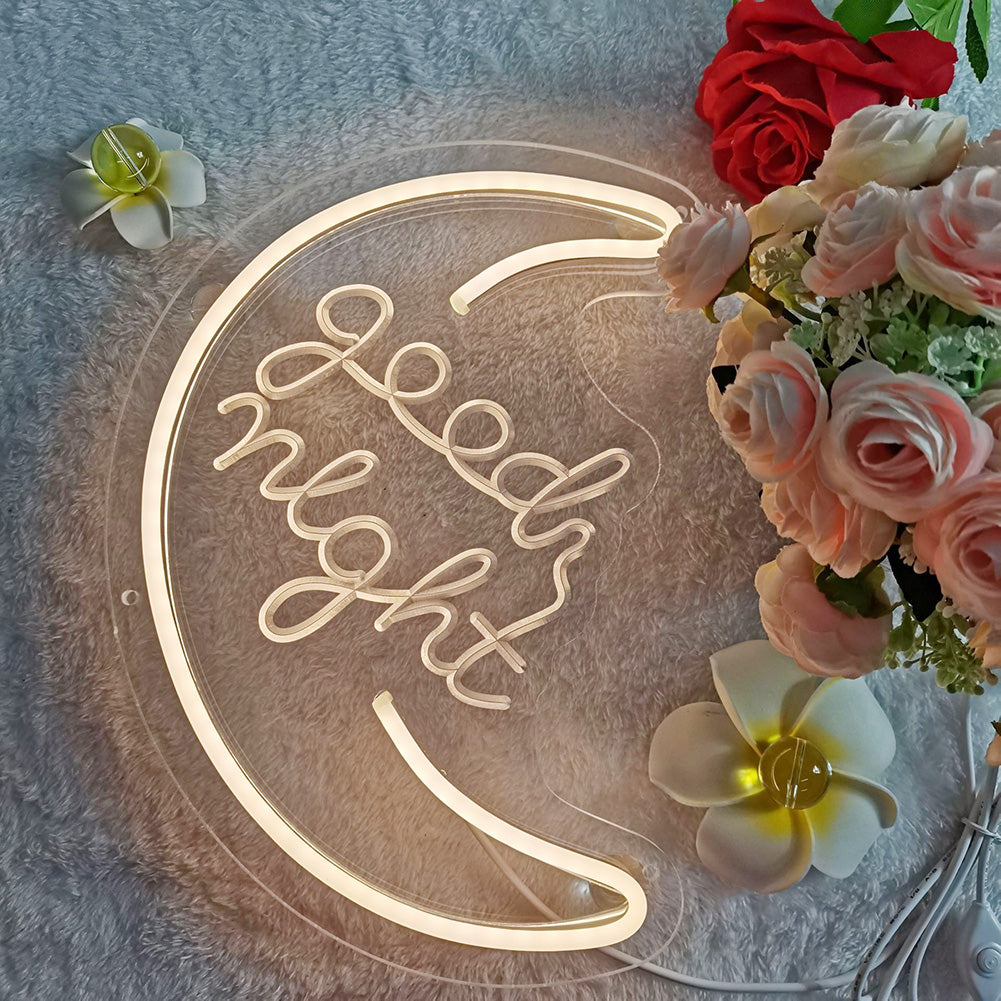 Good Night Neon Sign — Warm LED Mood Lighting for Bedside — Front view