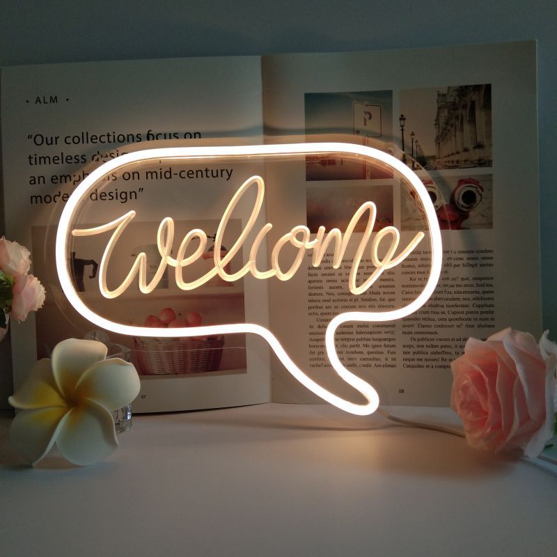 Welcome Neon Sign — Warm LED Mood Lighting for Bedside — Front view