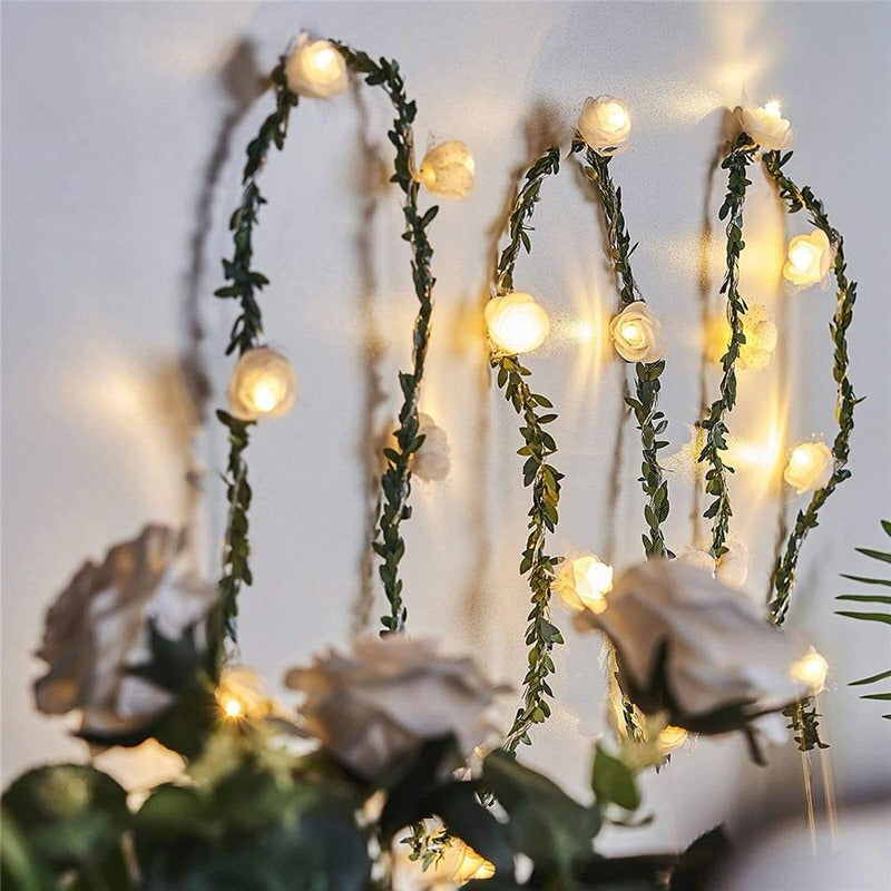 Rose Flower Vine String Lights — Warm LED Mood Lighting for Bedside — Detail