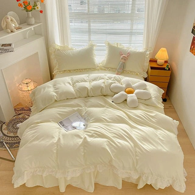 Ruffle Lace Bedding Set — Soft-Touch Cotton Duvet & Pillowcases — Lifestyle 6