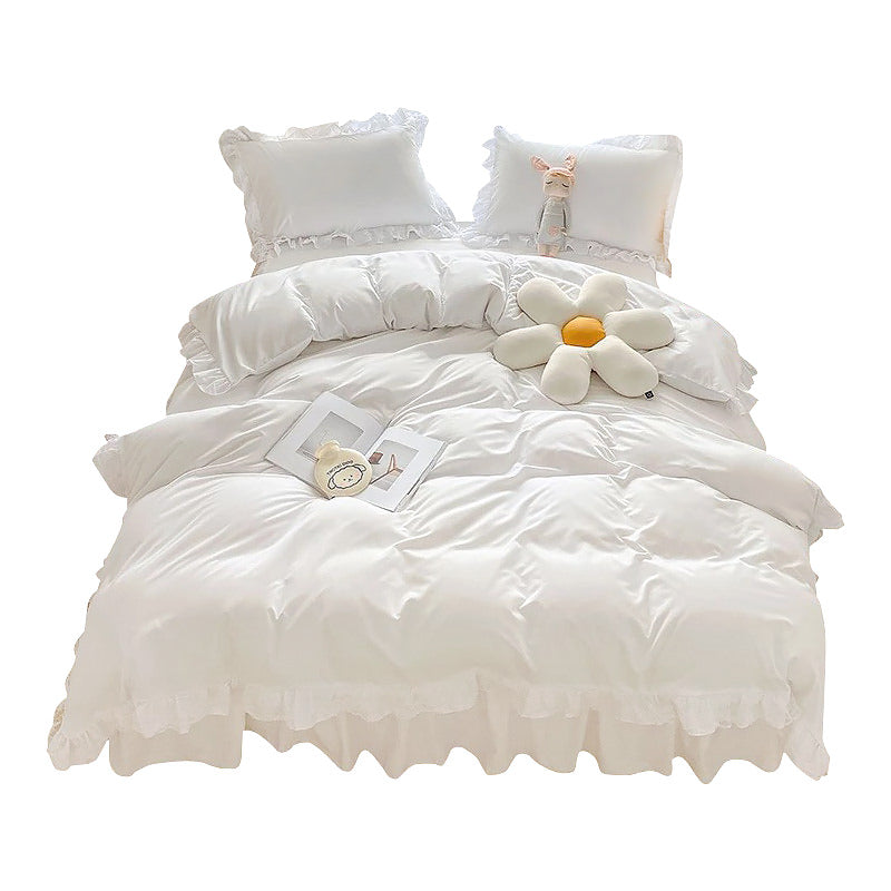 Ruffle Lace Bedding Set — Soft-Touch Cotton Duvet & Pillowcases — Front view